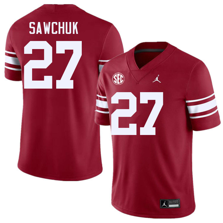 #27 Gavin Sawchuk Oklahoma Sooners 2024 SEC Conference College Football Jerseys-Throwback